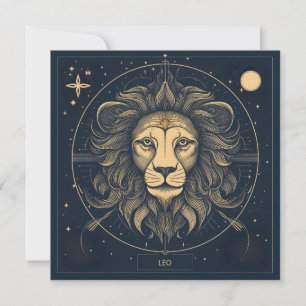 Tarjeta Festiva Diseño Astrológico Golden Leo Zodiac