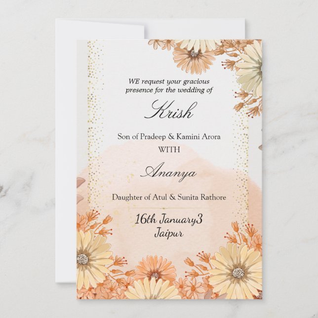 Tarjeta Festiva Diseño beige y rosa personalizable con acento botá (Anverso)
