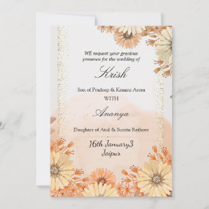 Tarjeta Festiva Diseño beige y rosa personalizable con acento botá