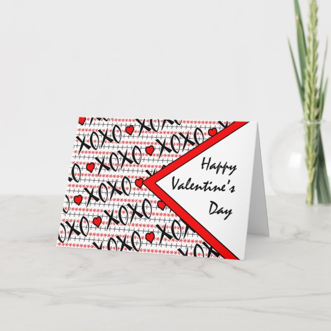 Tarjeta Festiva Diseño blanco negro rojo XOXO el día de San Valent (Anverso)