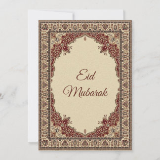 Tarjeta Festiva diseño de alfombra persa Eid Mubarak rojo y beige