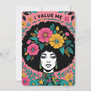 Tarjeta Festiva Diseño de Arte de Empoderamiento Afro Floral Valor