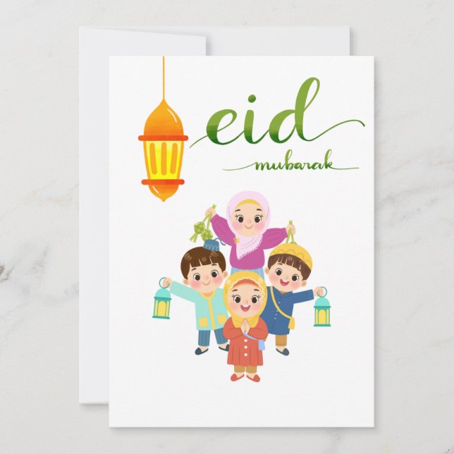 Tarjeta Festiva Diseño de Celebración de Eid Cálido (Anverso)