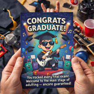 Tarjeta Festiva Diseño de Celebración de Graduación de Rock‑Star