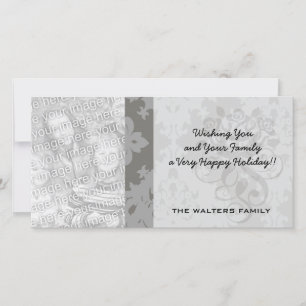 Tarjeta Festiva diseño de damasco de diamante gris ornamental