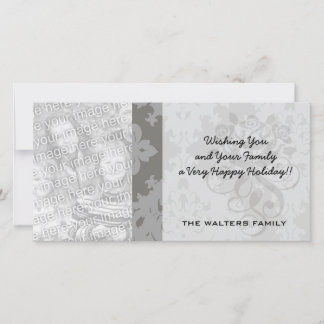 Tarjeta Festiva diseño de damasco de diamante gris ornamental
