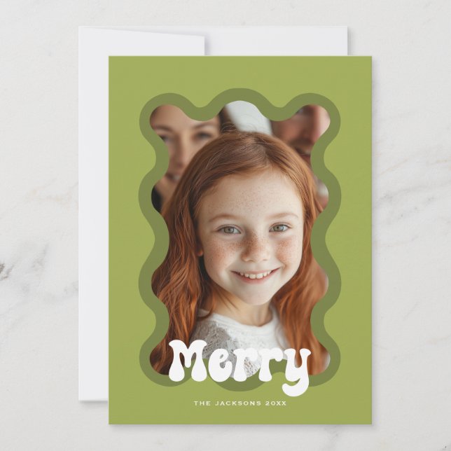 Tarjeta Festiva Diseño de feriado navideño verde en vieira (Anverso)