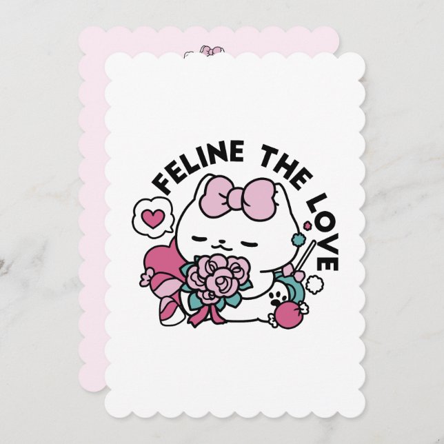 Tarjeta Festiva Diseño de gato mono de San Valentín - Enamórate de (Anverso / Reverso)