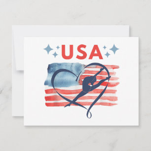 Tarjeta Festiva Diseño de gimnasia con bandera norteamericana patr