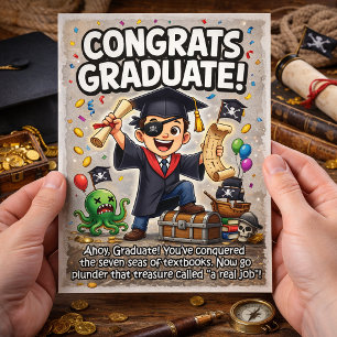 Tarjeta Festiva Diseño de graduación con tema de pirata juguetón