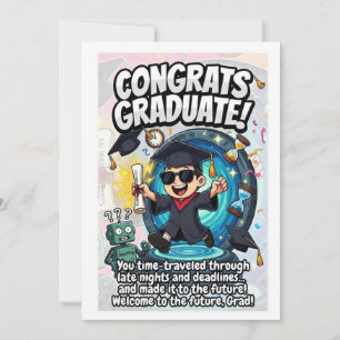 Tarjeta Festiva Diseño de graduación futurista de viaje en el tiem
