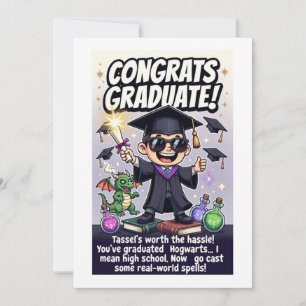 Tarjeta Festiva Diseño de graduación mágico con tema de mago