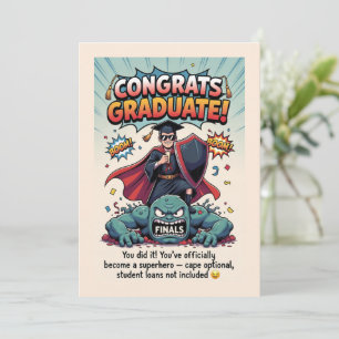 Tarjeta Festiva Diseño de graduado divertido inspirado en superhér