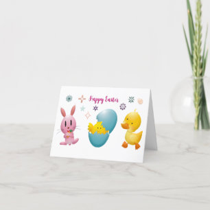 Tarjeta Festiva Diseño De Huevos De Pollo Y Conejito.