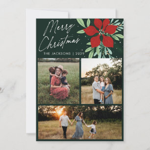 Tarjeta Festiva Diseño de los Navidades de Poinsettia navideña Mer