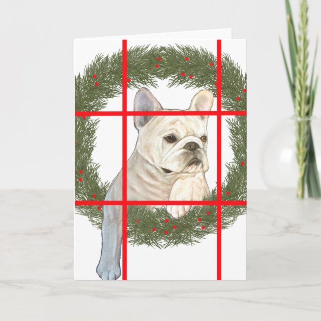 Tarjeta Festiva Diseño de Navidades de Bulldog de Francia (Anverso)