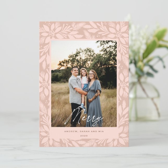 Tarjeta Festiva Diseño de Navidades de Cream Poinsettia (Anverso de pie)