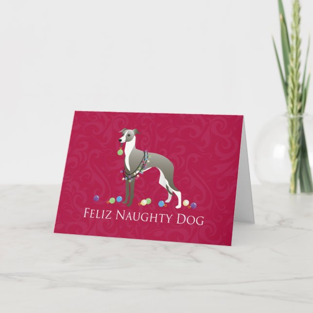 Tarjeta Festiva Diseño de Navidades de Greyhound de Italia (Anverso)