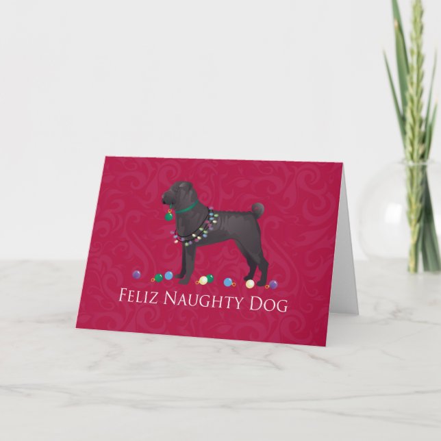 Tarjeta Festiva Diseño de Navidades de perros traviesos chinos Sha (Anverso)