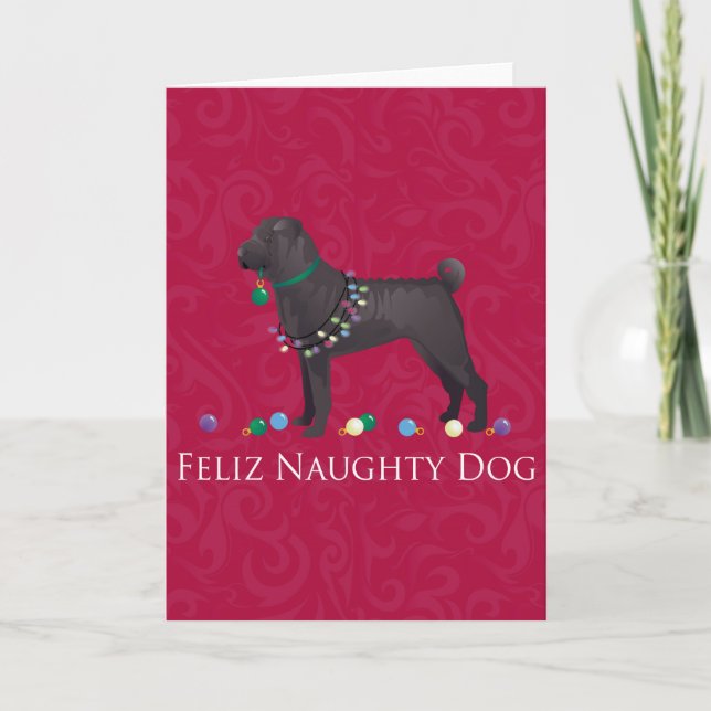 Tarjeta Festiva Diseño de Navidades de perros traviesos chinos Sha (Anverso)