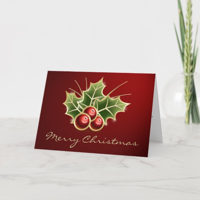 Tarjeta Festiva Diseño de Navidades de Shining Holly Berry (Anverso)
