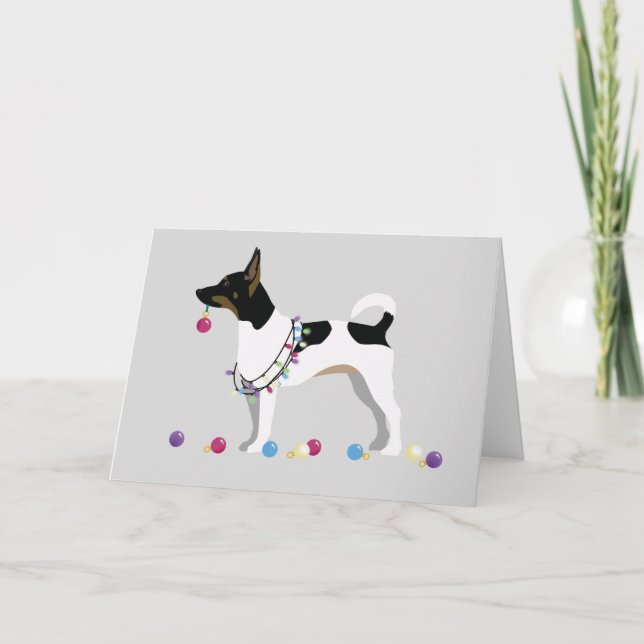 Tarjeta Festiva Diseño de Navidades de Silhouette de Rat Terrier (Anverso)