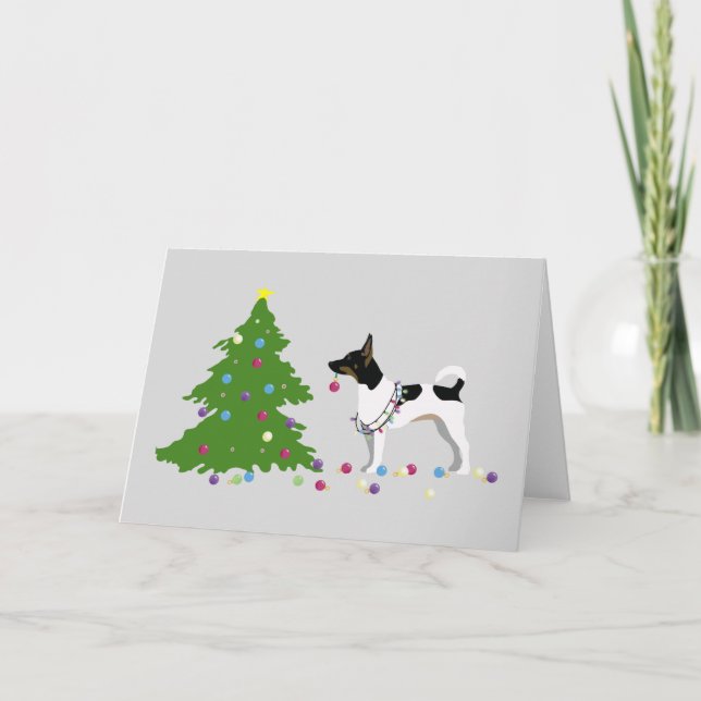 Tarjeta Festiva Diseño de Navidades de Silhouette de Rat Terrier (Anverso)