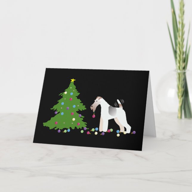 Tarjeta Festiva Diseño de Navidades de Silhouette Fox Terrier (Anverso)