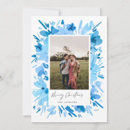 Tarjeta Festiva Diseño de Navidades florales azules abstractos de 