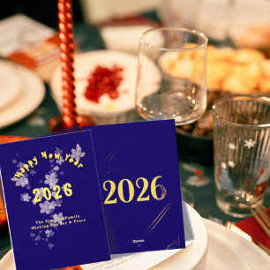 Tarjeta Festiva Diseño de papelería de Año Nuevo 2026 Navy Gold El