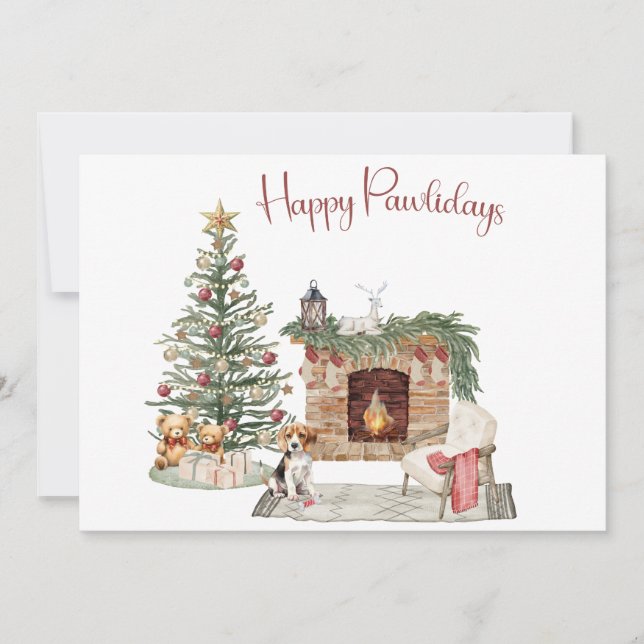 Tarjeta Festiva Diseño de perro de Happy Pawlidays - Beagle (Anverso)