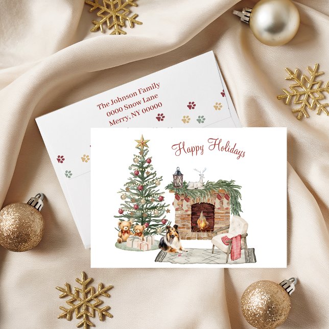 Tarjeta Festiva Diseño de perro de Happy Pawlidays - Sheltie (Subido por el creador)