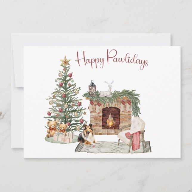 Tarjeta Festiva Diseño de perro de Happy Pawlidays - Sheltie (Anverso)