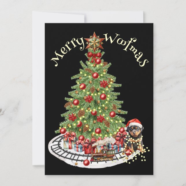 Tarjeta Festiva Diseño de Perro de Merry Woofmas - Rottweiler (Anverso)