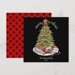 Tarjeta Festiva Diseño de perro Feliz Woofmas - Bichon Frise