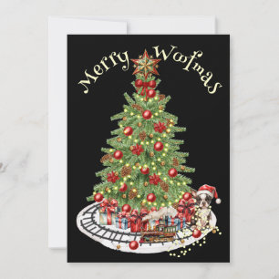 Tarjeta Festiva Diseño de perro Feliz Woofmas - Boston Terrier