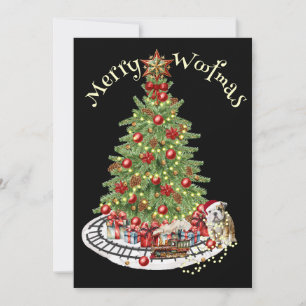 Tarjeta Festiva Diseño de perro Feliz Woofmas - Bulldog inglés