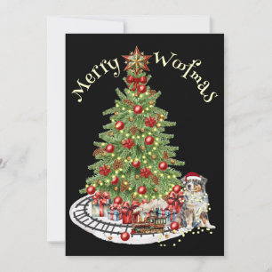 Tarjeta Festiva Diseño de perro Feliz Woofmas - Pastor Australiano