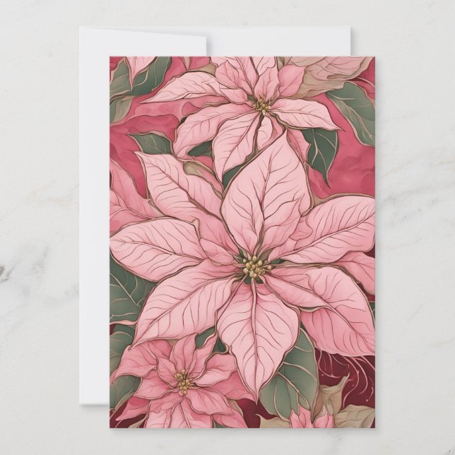 Tarjeta Festiva Diseño de Poinsettia para Navidades rosas (Anverso)