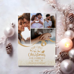 Tarjeta Festiva Diseño de Purpurinas de oro 5 Navidades de fotogra