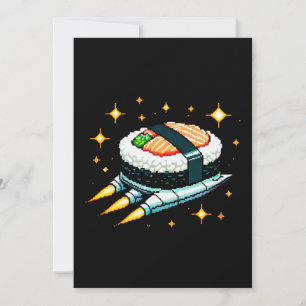 Tarjeta Festiva Diseño de rollo de sushi de cadera espacial Pixel 