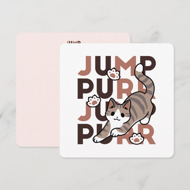 Tarjeta Festiva Diseño de salto de gato lúdico - Grabación de Pun  (Anverso / Reverso)
