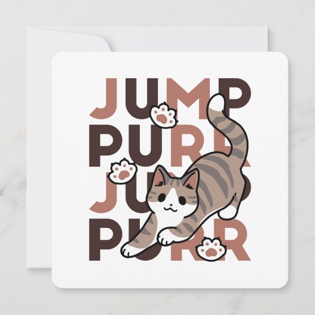 Tarjeta Festiva Diseño de salto de gato lúdico - Grabación de Pun  (Anverso)