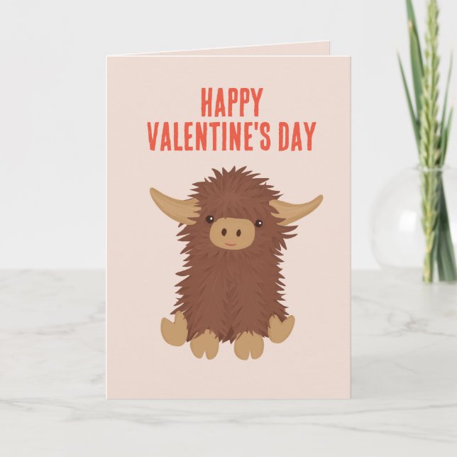 Tarjeta Festiva Diseño de San Valentín de vaca Highland linda y pe (Anverso)