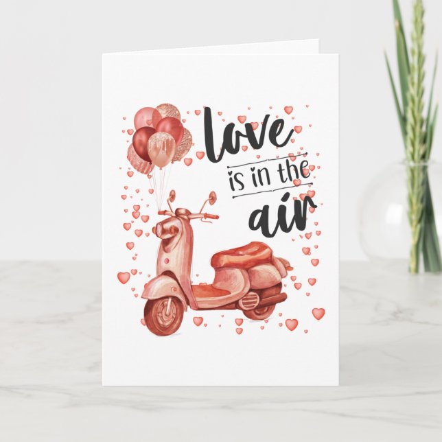 Tarjeta Festiva Diseño de San Valentín: scooter y globo (Anverso)