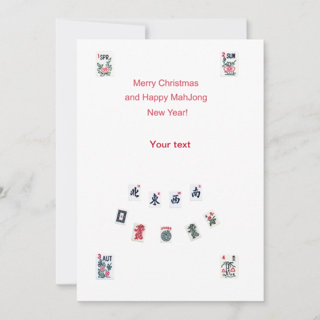 Tarjeta Festiva Diseño de símbolos de baldosas Mahjong para Navida (Anverso)
