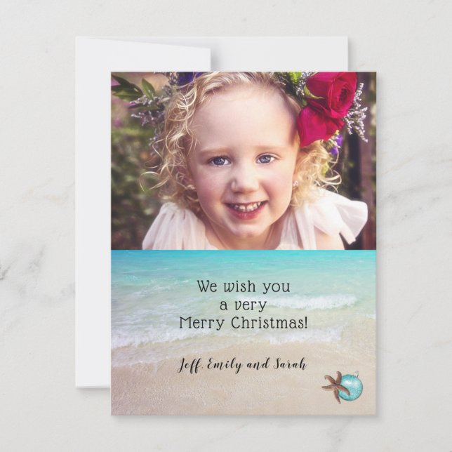 Tarjeta Festiva Diseño de Starfish Beach Christmas Photo Card (Anverso)