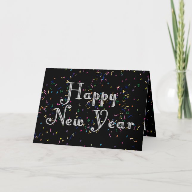 Tarjeta Festiva Diseño de texto de Año Nuevo Feliz (Anverso)