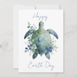 Tarjeta Festiva Diseño de Tortuga del Día de la Tierra Feliz