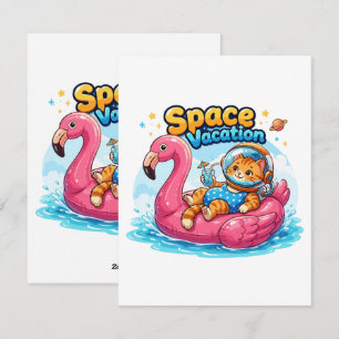 Tarjeta Festiva Diseño de vacaciones de gato espacial Kawaii